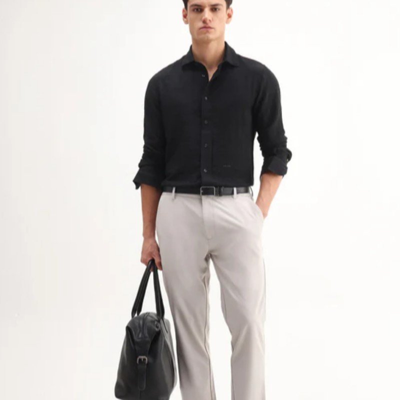 REGULAR FIT CHECKED PRINT SHIRT VAXO - BLACK