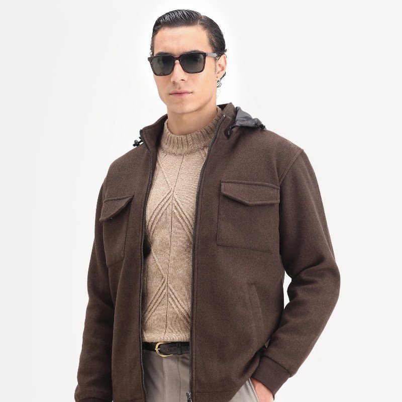 HIGH WINTER TEXTURED DETACHABLE HOODED JACKET MERON-25 - DARK BROWN