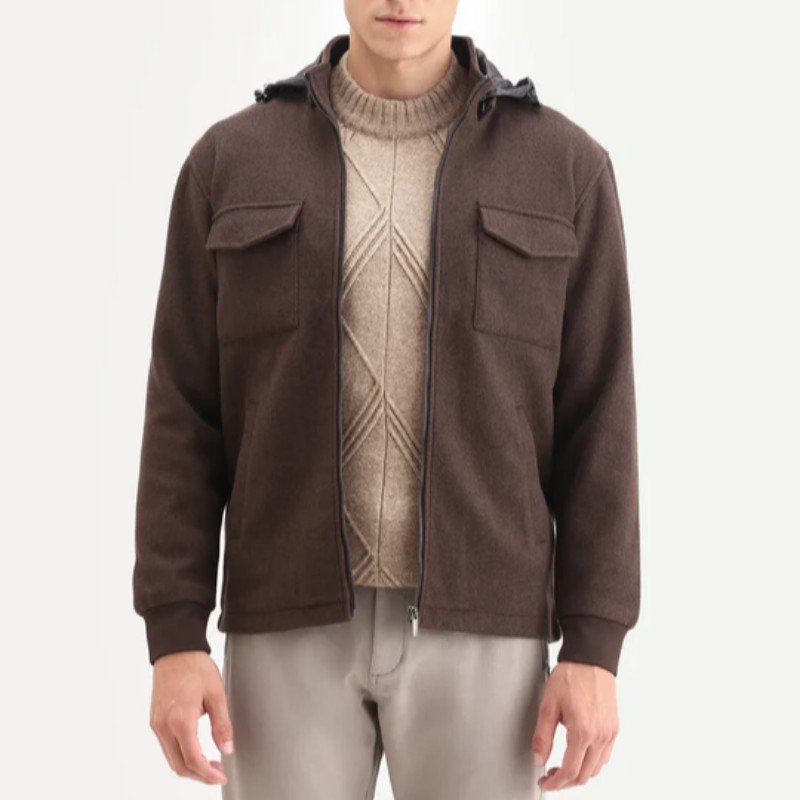 HIGH WINTER TEXTURED DETACHABLE HOODED JACKET MERON-25 - DARK BROWN